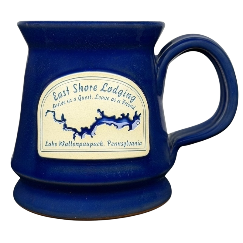 East Shore Lodging Deneen mug Lake Wallenpaupack in blue ceramic with friendly hospitality design