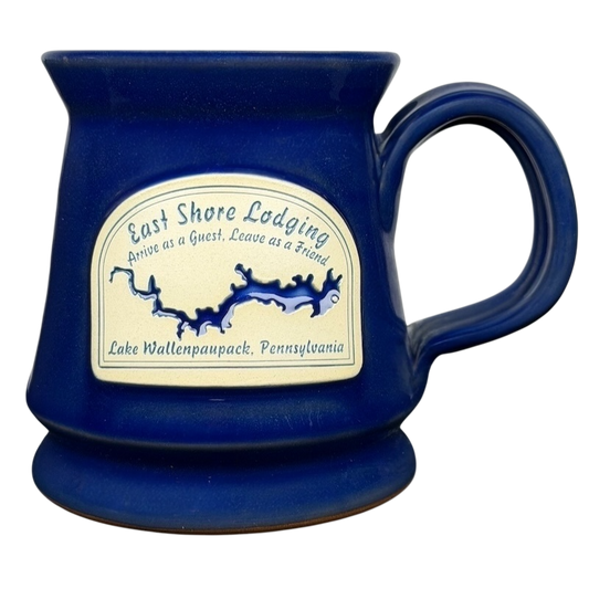 East Shore Lodging Deneen mug Lake Wallenpaupack in blue ceramic with friendly hospitality design