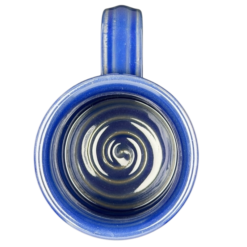 Top view of East Shore Lodging Deneen mug Lake Wallenpaupack with elegant blue glaze and round interior