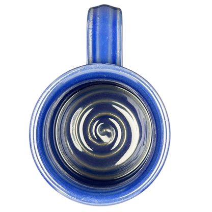 Top view of East Shore Lodging Deneen mug Lake Wallenpaupack with elegant blue glaze and round interior