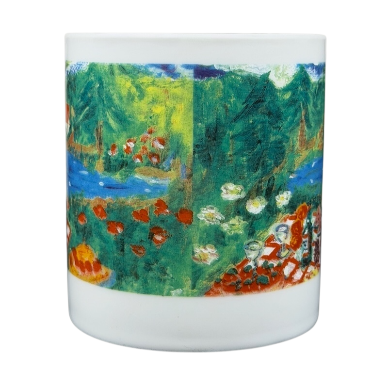 Eddie Bauer countryside picnic mug featuring a vibrant garden design ideal for outdoor dining