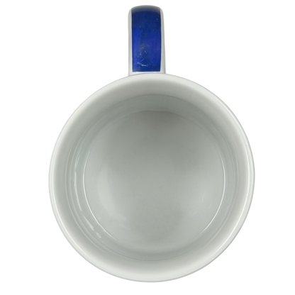 Eddie Bauer countryside picnic mug in white with a blue handle, perfect for outdoor gatherings