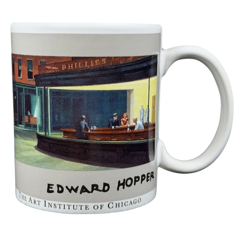 Edward Hopper Nighthawks mug featuring the iconic diner scene from the Art Institute of Chicago