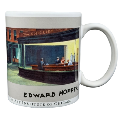 Edward Hopper Nighthawks mug featuring the iconic diner scene from the Art Institute of Chicago