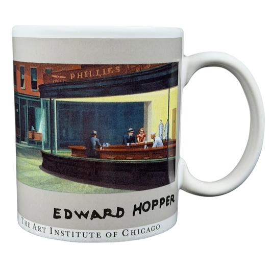Edward Hopper Nighthawks mug featuring the iconic diner scene from the Art Institute of Chicago