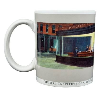 Edward Hopper Nighthawks mug featuring iconic diner scene from the Art Institute of Chicago