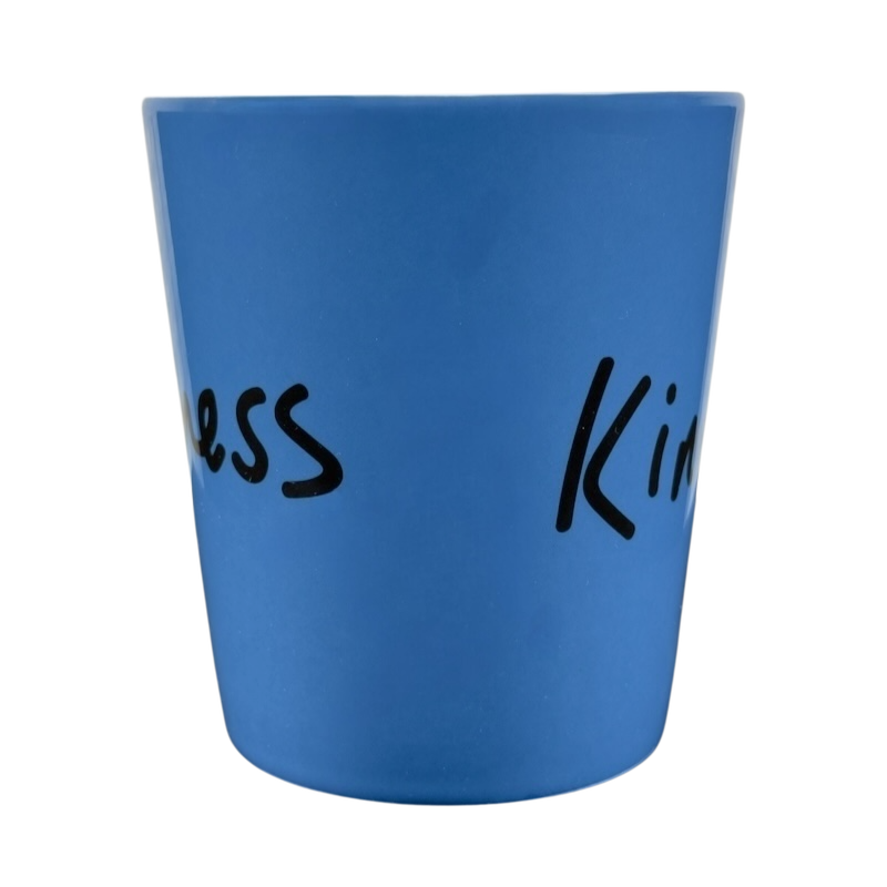 Royal Doulton Ellen Degeneres collectible kindness mug in blue with black handwritten text design