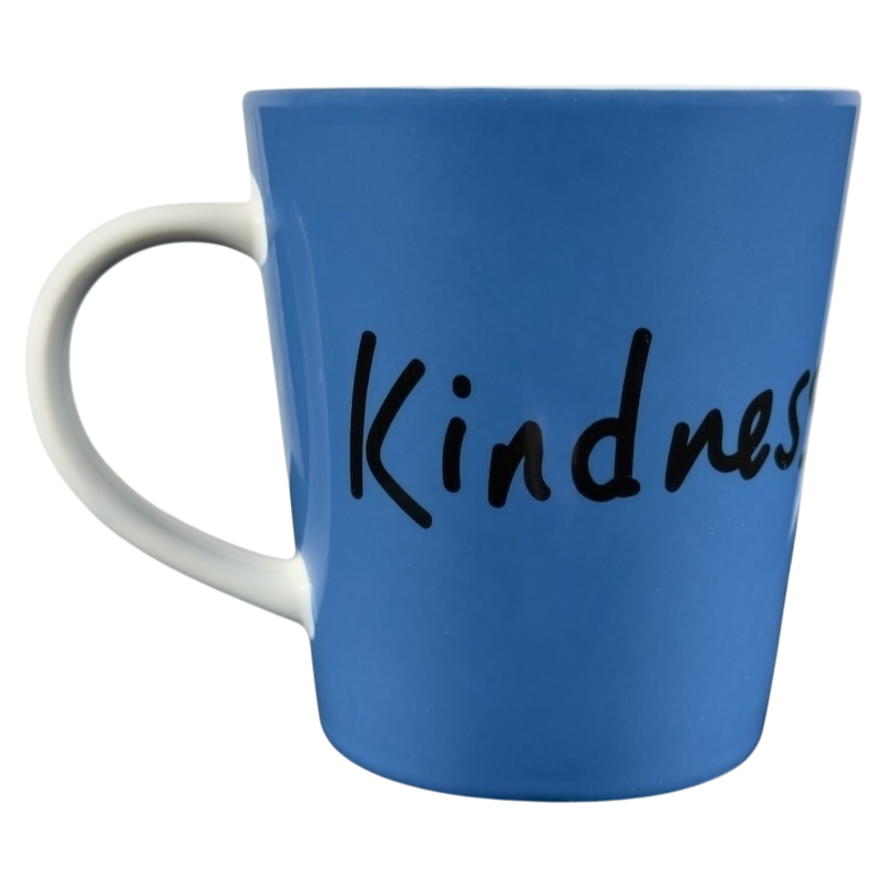 Royal Doulton Ellen Degeneres collectible kindness mug in blue with white handle and kindness text