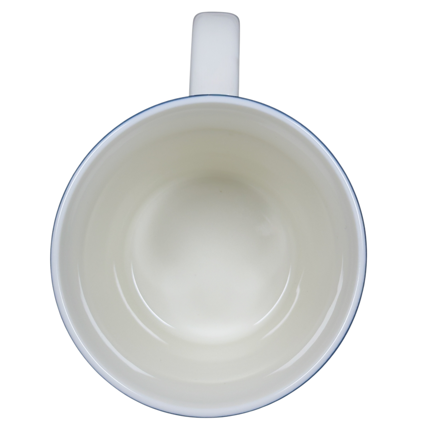 Top view of white Royal Doulton Ellen Degeneres collectible kindness mug showing clean interior and handle
