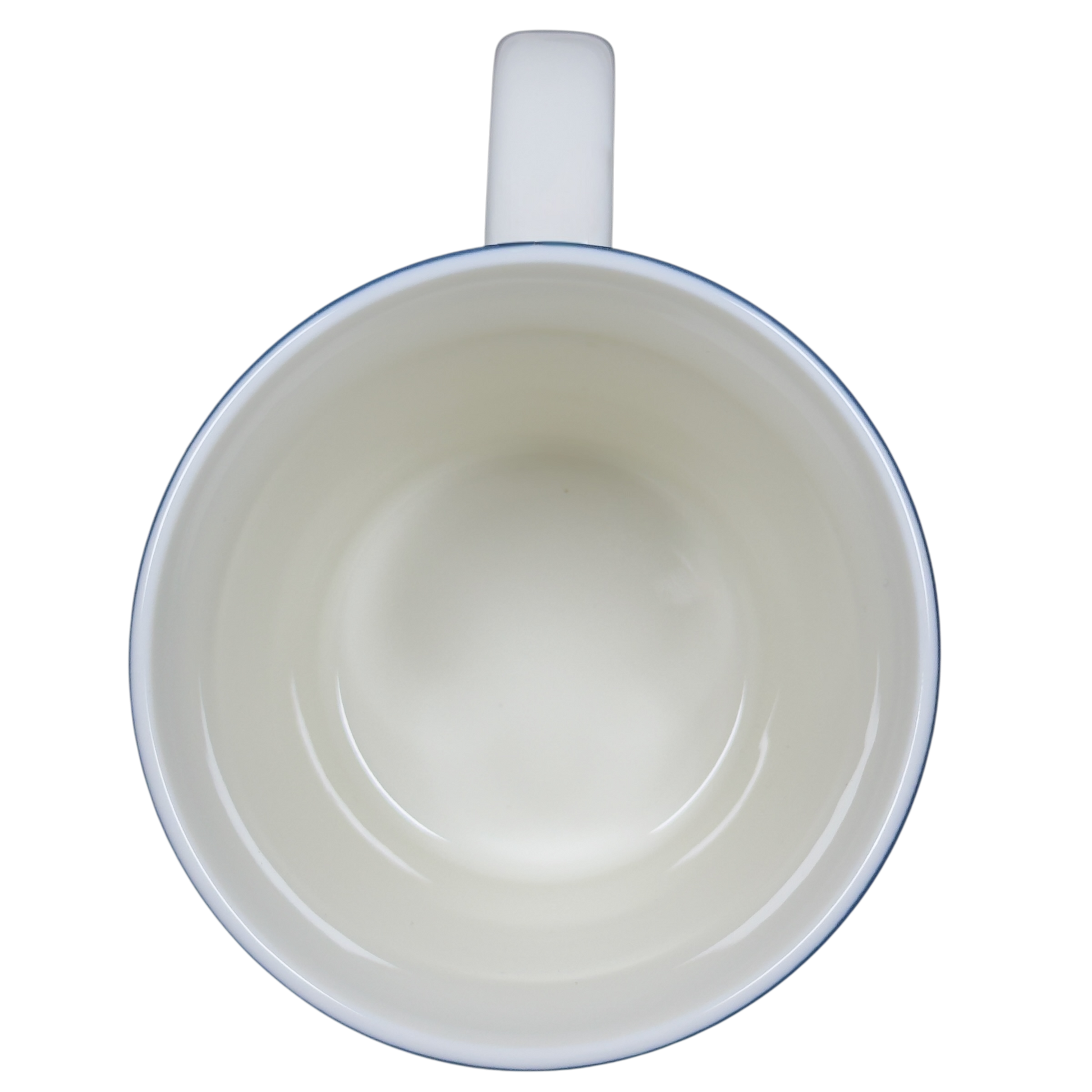 Top view of white Royal Doulton Ellen Degeneres collectible kindness mug showing clean interior and handle