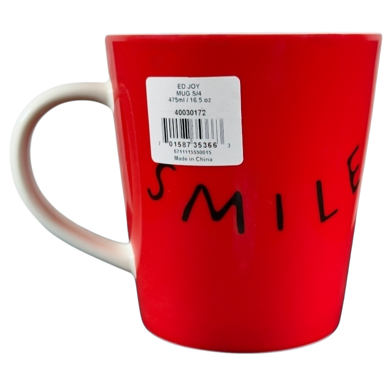 Royal Doulton Ellen Degeneres collectible smile mug in red with black lettering and white handle