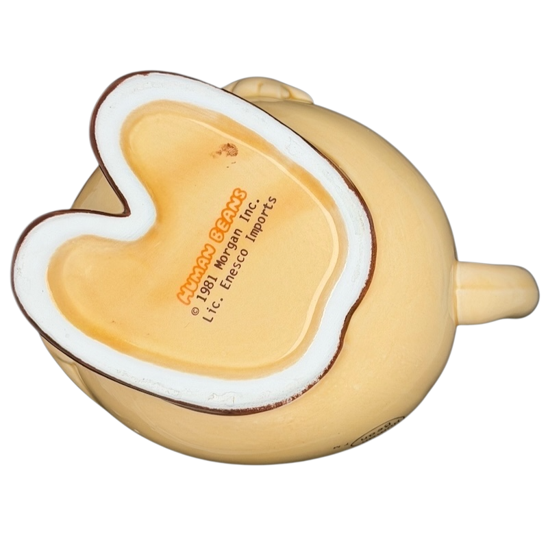 Underside view of Human Beans Figural Mug Vintage 1981 Enesco showcasing the brand marking and design