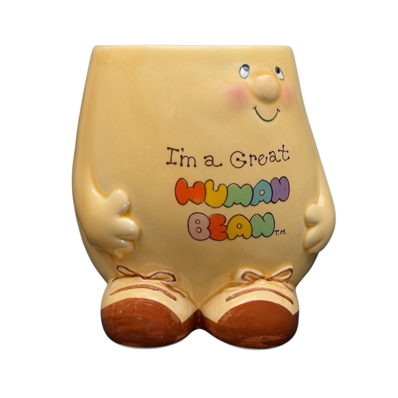 Vintage 1981 Enesco Human Beans Figural Mug with cheerful design and colorful lettering