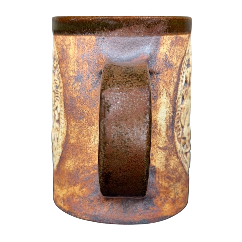 English Pottery Lion Mug Quantock Design with a unique textured finish and distinct lion motifs