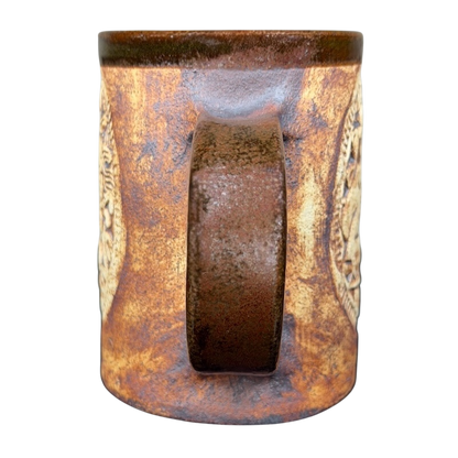 English Pottery Lion Mug Quantock Design with a unique textured finish and distinct lion motifs