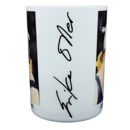 Erika Oller Cat In Control mug featuring artist's signature with a unique design