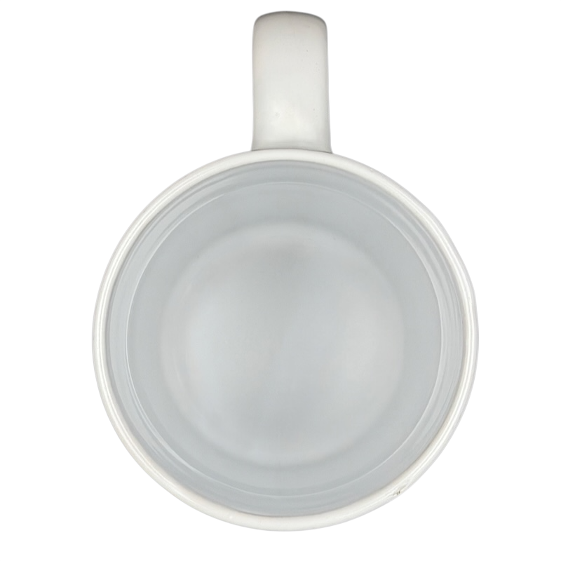 Top view of a white ceramic Coming In Hot FabFitFun Mug Ayesha Curry with a smooth interior finish