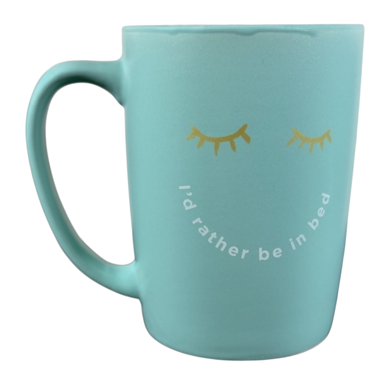 I’d Rather Be In Bed FabFitFun Mug Ayesha Curry in light blue with playful smile design