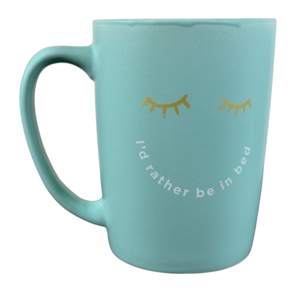 I’d Rather Be In Bed FabFitFun Mug Ayesha Curry in light blue with playful smile design
