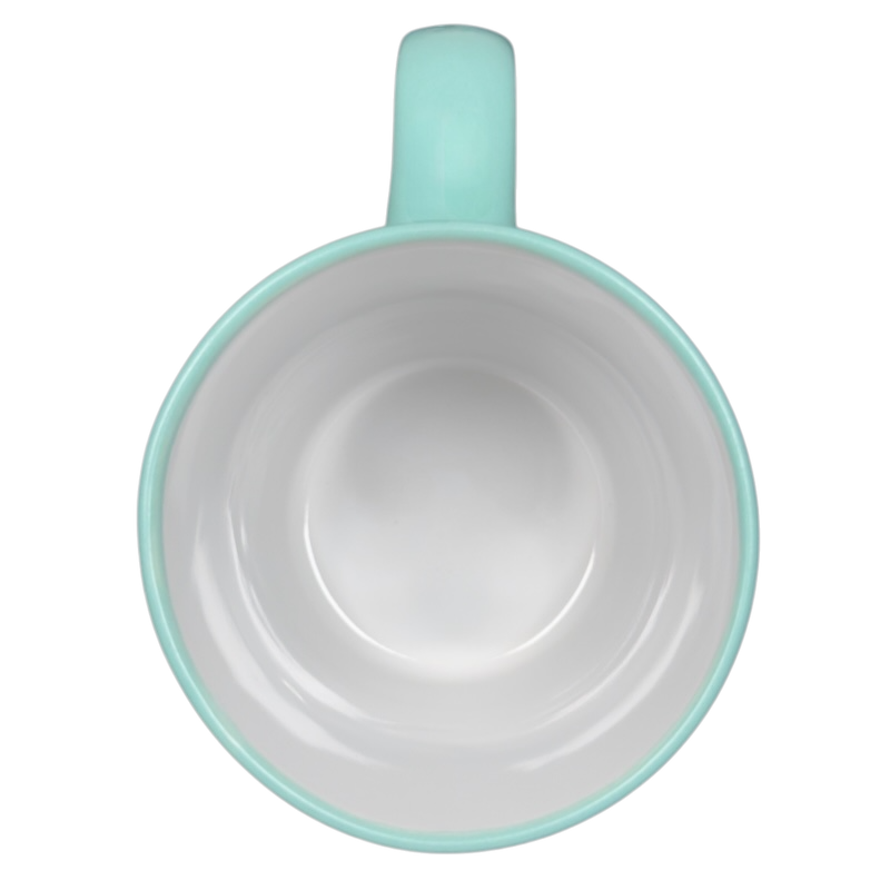 Inside view of I'd Rather Be In Bed FabFitFun Mug Ayesha Curry with a mint green exterior