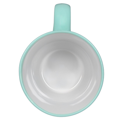 Inside view of I'd Rather Be In Bed FabFitFun Mug Ayesha Curry with a mint green exterior