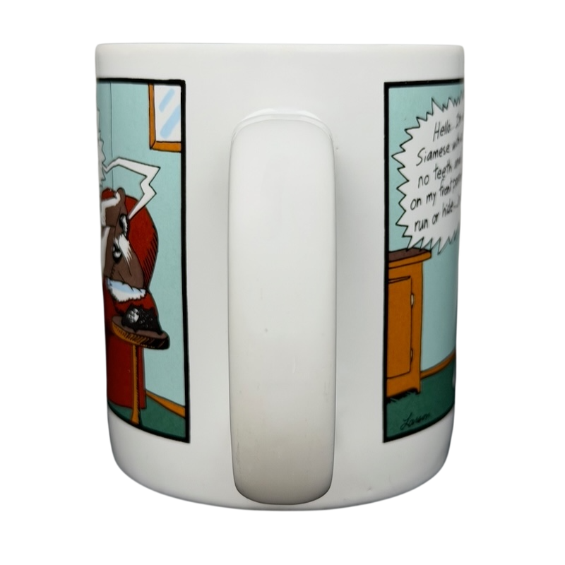Far Side Dial-a-Cat mug featuring humorous cartoon cat illustrations for cat lovers