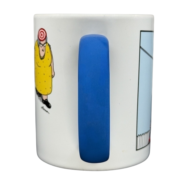 Far Side You Are Mine All Mine vintage mug featuring colorful cartoon characters and a blue handle