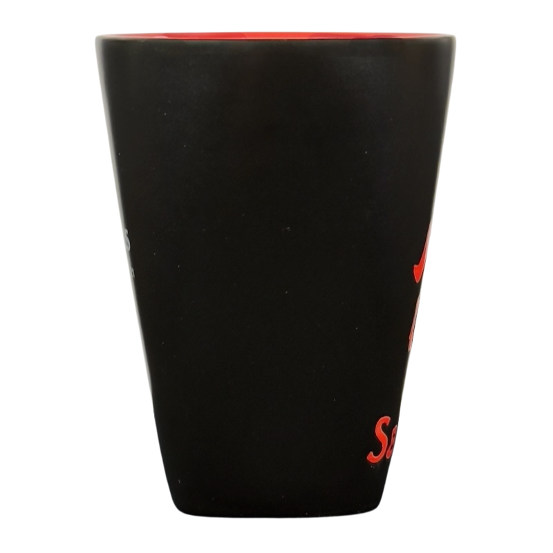 Sagittarius vintage zodiac Fisher mug matte black tall cup with red interior and red zodiac design
