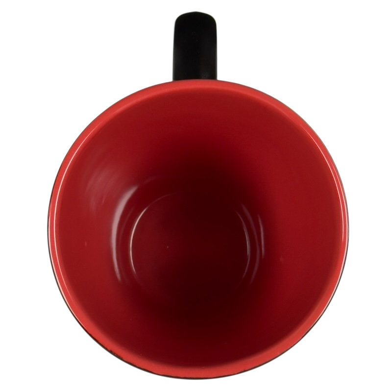 Top view of red interior mug with black handle Sagittarius vintage zodiac Fisher mug by Fisher Home Products