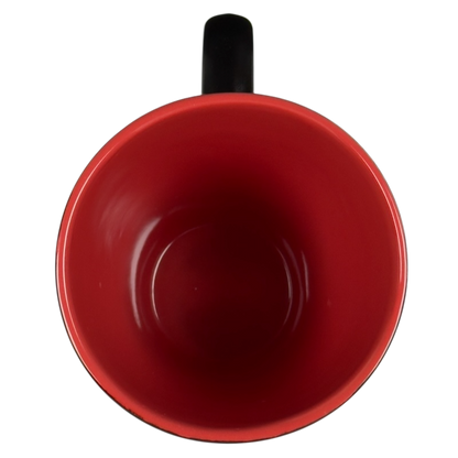 Top view of red interior mug with black handle Sagittarius vintage zodiac Fisher mug by Fisher Home Products