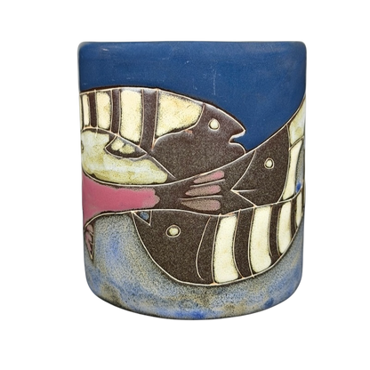 Handcrafted Five Fish Mara Mexico mug featuring vibrant colors and intricate fish designs