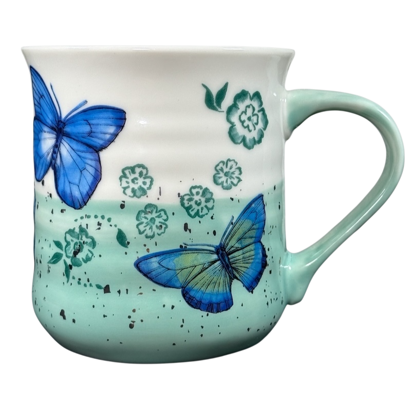 Sheffield Home Floral Blue & Green Butterflies Ridged Mug with butterfly and flower design