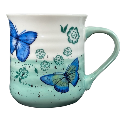 Sheffield Home Floral Blue & Green Butterflies Ridged Mug with butterfly and flower design