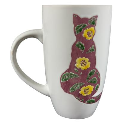Floral Cat Silhouette Coffee Mug featuring a colorful cat design with yellow flowers