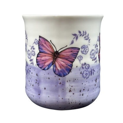 Floral Purple & Pink Butterflies Ridged Mug with butterfly and flower design by Sheffield Home