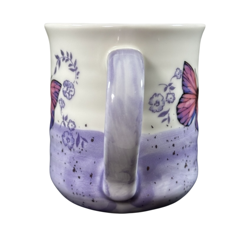 Sheffield Home Floral Purple & Pink Butterflies Ridged Mug with butterfly and floral design and purple handle