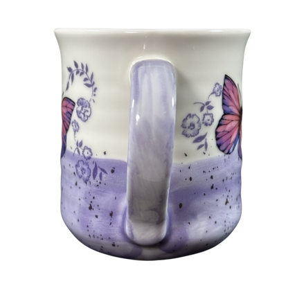 Sheffield Home Floral Purple & Pink Butterflies Ridged Mug with butterfly and floral design and purple handle