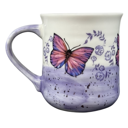 Floral Purple & Pink Butterflies Ridged Mug by Sheffield Home with detailed butterfly and flower design