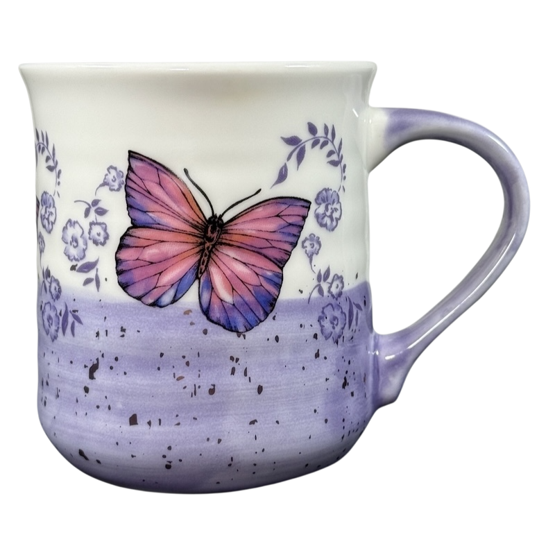Floral Purple & Pink Butterflies Ridged Mug with delicate butterfly and flower design by Sheffield Home