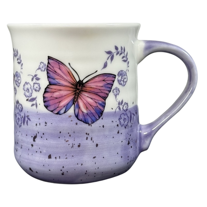 Floral Purple & Pink Butterflies Ridged Mug with delicate butterfly and flower design by Sheffield Home