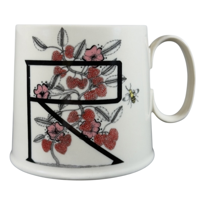 Florence Balducci monogram mug featuring floral and bee design with the letter R