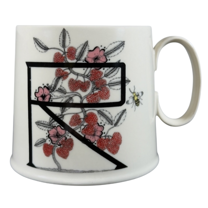 Florence Balducci monogram mug featuring floral and bee design with the letter R