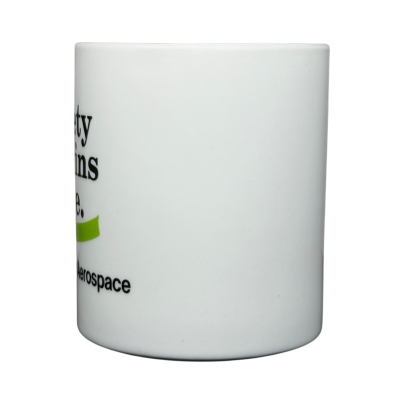 Ford Aerospace vintage mug featuring a sleek white design and bold printed text