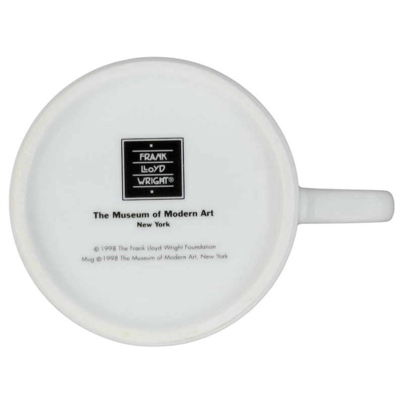 Bottom view of Noritake Frank Lloyd Wright collectible geometric mug marked with The Museum of Modern Art logo