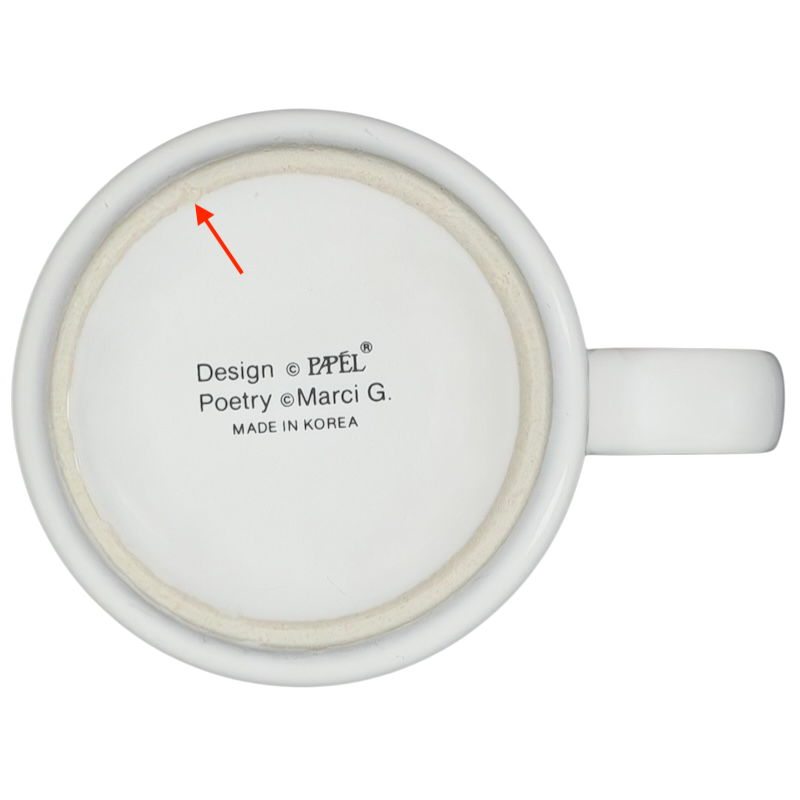 Bottom view of Papel Frank name poetry mug showcasing design details and Made in Korea label