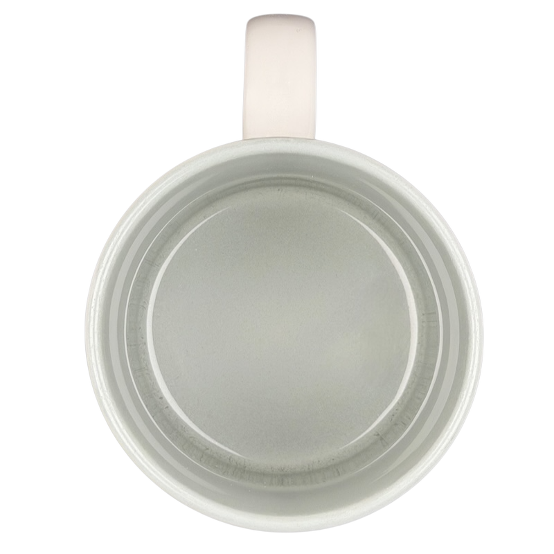 Top view of a smooth, white Frank name poetry mug with a sleek design for coffee lovers