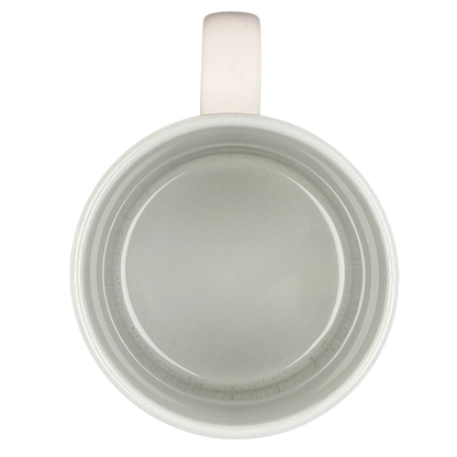 Top view of a smooth, white Frank name poetry mug with a sleek design for coffee lovers