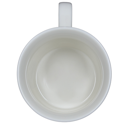 Top view of a white draggin vintage pug dog mug by Fred Studio with clean interior and handle