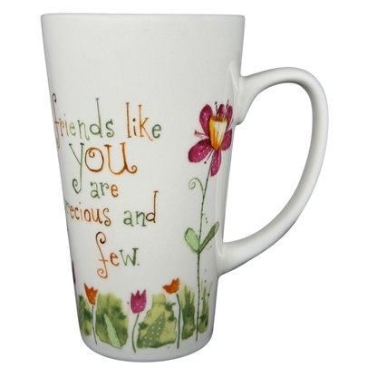 Natural Life Friends Like You Are Precious mug with colorful flower design and heartfelt message