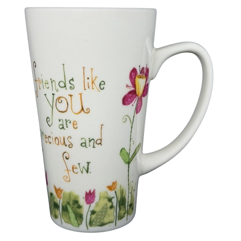 Natural Life Friends Like You Are Precious mug with colorful floral design and uplifting message